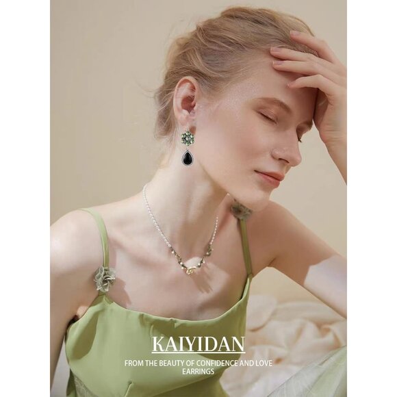 Osidian Flower Opal Tear Statement Vintage Long Summer Earring for Women Jewelry - Picture 6 of 9